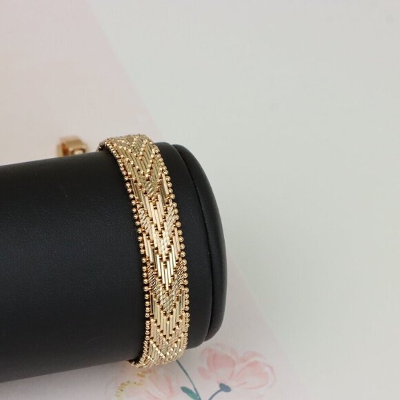 "Rose Gold Woven Pattern Bracelet with Beaded Edge, XPBL1127 - Picture 9 of 12